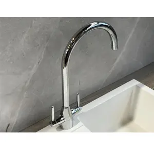 Liquida LT03CH Monobloc Swan Neck Twin Lever Chrome Kitchen Mixer Tap