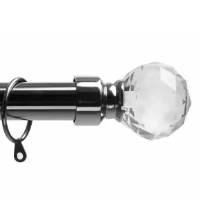 Metal Curtain Pole Set Extendable 40cm to 144cm Black Nickel Crystal 25mm Curtain Rail