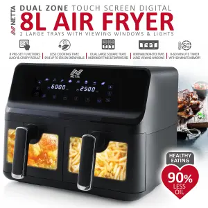 NETTA 8L Dual Basket Low Energy Air Fryer with Digital Smart Programmes