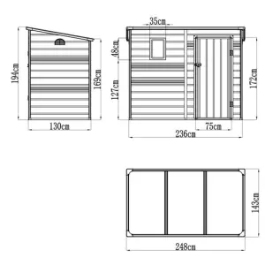 BillyOh Oxford Pent Plastic Shed Dark Grey With Floor - 8 x 5