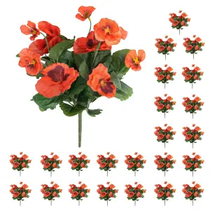 Blooming Artificial - 28cm / 1ft Red Faux Pansy Bush Multi-Pack