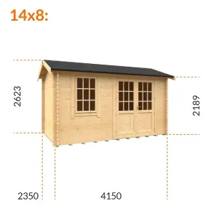 14ft x 8ft (4150mm x 2350mm) Horsforth "The Tallahassee Plus" 44mm Log Cabin With 1 Window