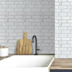 Walplus White Marble Eclectic 3D Tile Stickers Multipack 36