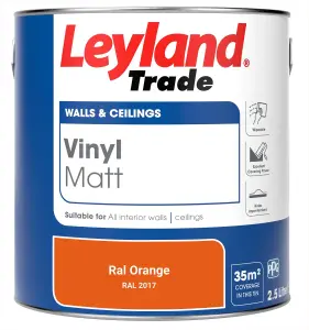 Leyland Trade Vinyl Matt Walls & Ceilings Emulsion Paint Ral Orange (RAL 2017) 2.5L