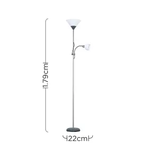 ValueLights Mozz Modern Metallic Silver 2 Way Mother/Father Parent & Child Uplighter and Spotlight Design Floor Lamp