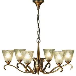 Luxury Hanging Ceiling Pendant Light Antique Brass Deco Glass 6 Lamp Chandelier