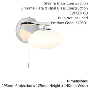 Chrome Plated Bathroom Wall Light & Opal Glass Shade - IP44 Rated Modern Sconce