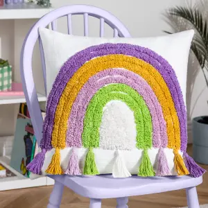 Heya Home Rainbow Tassels Tufted Feather Filled Cushion