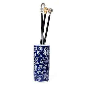 Umbrella Stand, 18" Tall, Blue Floral Pattern, Walking Stick Holder, Indoor Planters, Entryway Decor, Elegant Home Accents