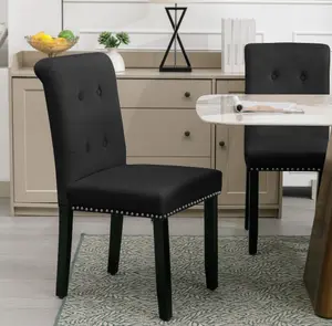 Set of 6 High Back Velvet Upholstered Kitchen Dining Chairs with Pull Knocker Ring Back Office Chairs Black