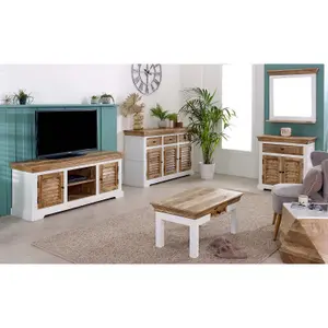 Breo Solid Mango Wood Tv Cabinet White