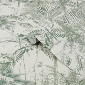 Sublime Patterned Green Jungle Embossed Wallpaper