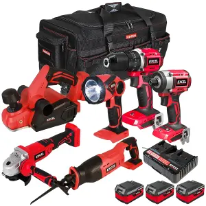 Excel 18V 6 Piece Power Tool Kit with 3 x 4.0Ah Batteries & Charger EXL8952