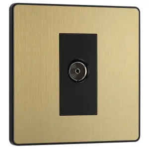 British General Single Screwless TV & radio socket Satin Brass effect