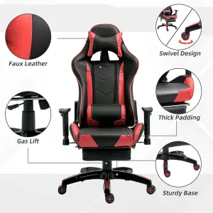 HOMCOM High Back Gaming Chair PU Leather Computer Chair with Footrest, Red