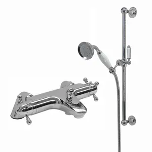 ENKI Gallant Chrome Traditional Deck Mounted Brass Thermostatic Shower Bar Mixer Valve with Slider Rail Kit BBT0228