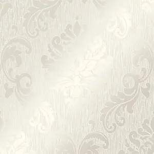 Chelsea Glitter Damask Wallpaper In White And Silver