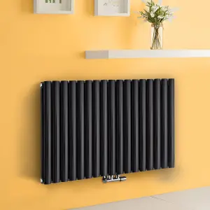 Nes Home 1020 x 600 mm Side Connection Horizontal Designer Radiator Side Connection Black Double Oval Tube