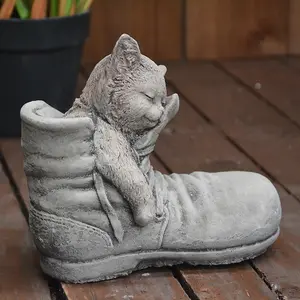 Cat in Shoe Stone Garden Ornament