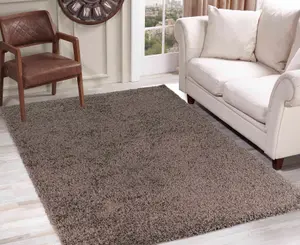 Serdim Rugs Plain Living Room Shaggy Area Rugs Taupe 120x170 cm