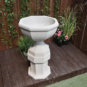 Octagonal Sandstone Garden Urn on Plinth