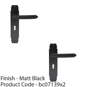 2 PACK - Art Deco Internal Latch Door Handle - Matt Black Lever on Backplate Reeded