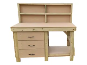 Wooden MDF top tool cabinet workbench with storage shelf (V.7) (H-90cm, D-70cm, L-210cm) with back panel