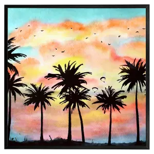 Palm trees at sunset (Picutre Frame) / 12x12" / Black