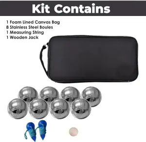 MantaRaj Pack Of 8 Boules Petanque Bowls Set Chrome Plated French Boules Set With Carry Case Pétanque Jack for Everyone