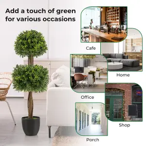 Costway 100CM Artificial Boxwood Topiary Double Ball Tree Faux Plant Fake Plant Home Decoration