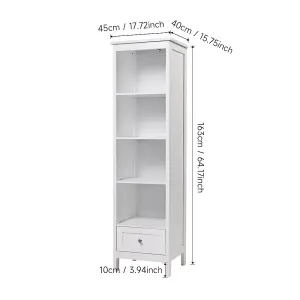 Classic White Wooden Tall Cabinet with Shelves and Drawers for Bedroom Living Room