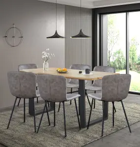 Hallowood Furniture Cullompton Large Dining Table (1.6m) with 6 Grey Leather Effect Chairs