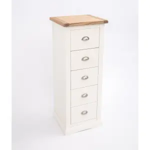 Cosenza 5 Drawer Narrow Chest of Drawers Chrome Cup Handle