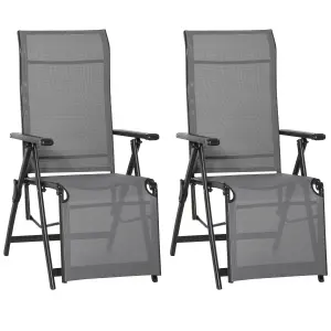 Outsunny Set Of 2 Outdoor Sun Recliner Loungers with Adjustable Footrest, Grey