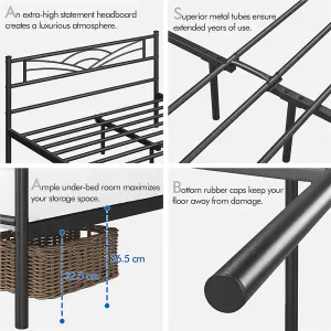 Yaheetech Black 4ft6 Double Metal Bed Frame with Cloud-inspired Design Headboard