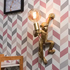 ValueLights Monkey Animal Quirky Modern Gold Wall Light