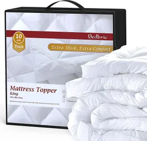 Bedbric 10cm Thick Quilted White Rectangular Microfiber Hotel Quality Mattress Topper King