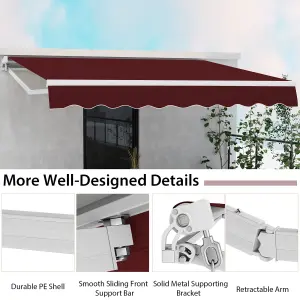 Costway 3.6 x 3m Patio Awning Manual Garden Canopy Sun Shade Retractable Shelter Outdoor