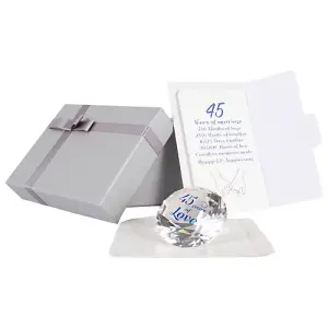 Modern Transparent K9 Crystal Glass 45th Anniversary Sentiment Ornament Gift Set