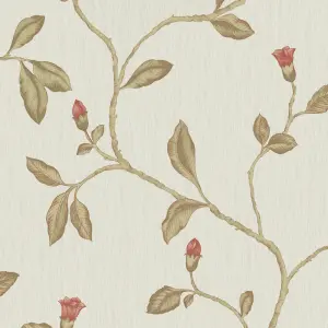 Holden Décor Opus Lia Red Metallic effect Floral trail Embossed Wallpaper