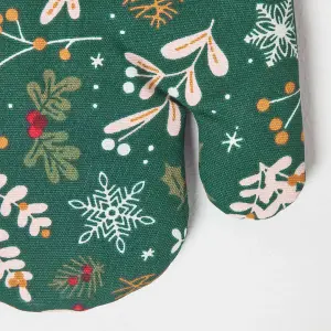 Homescapes Festive Forest Green Christmas Oven Glove