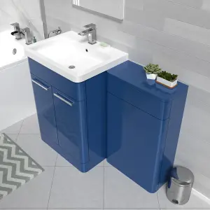 Nes Home Matt Blue 1100mm Freestanding Cabinet Ceramic Basin & WC Unit