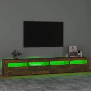 Berkfield TV Cabinet with LED Lights Smoked Oak 240x35x40 cm