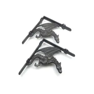 Oakcrafts - Pair of Antique Cast Iron Winged Dragon Shelf Brackets - 150mm x 180mm