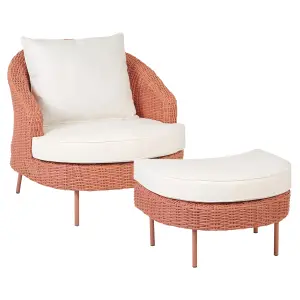 Garden Armchair with Ottoman ARCILLE PE Rattan Peach Pink