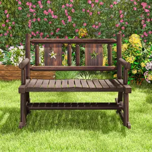 Costway Patio Rocking Bench Carbonized Wood Double Rocker Lovesear w/ Ergonomic Seat