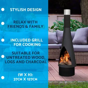 Dellonda Outdoor Chiminea, Fireplace, Fire Pit, Heater, Durable, Black Steel