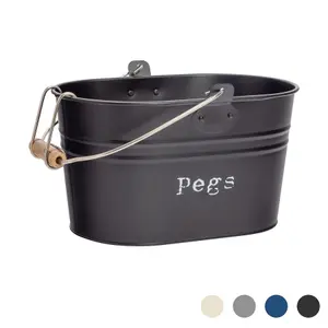 Harbour Housewares - Vintage Metal Clothes Peg Bucket - Black