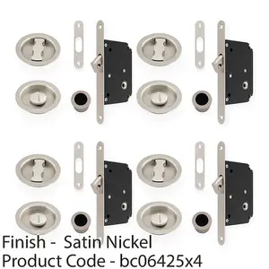 4 PACK - Sliding Pocket Door Lock & Latch Set - Satin Nickel Rounded Forend Finger Pull