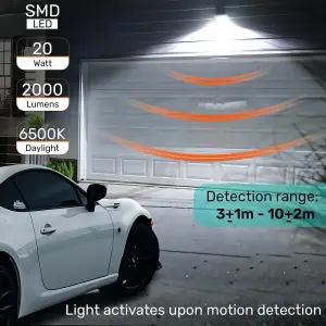 Integrated PIR LED floodlight with faster connector 20W, 2000 Lumens, IP65, Day Light 6500K